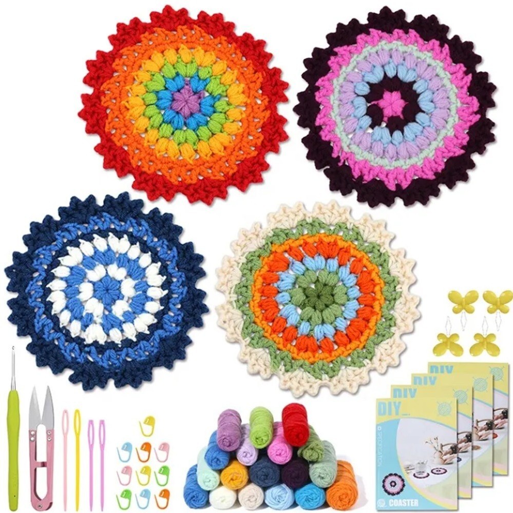 Coaster Flower Pot Crochet Kit for Beginners DIY Set with Video Tutorial