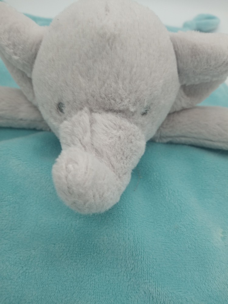 Carter's Rectangle Aqua Gray Elephant Pacifier Strap Lovey Security Blanket Ratt