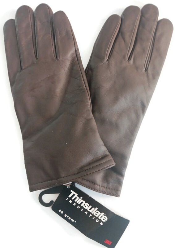 Womans Thinsulate Brown Leather Large Gloves