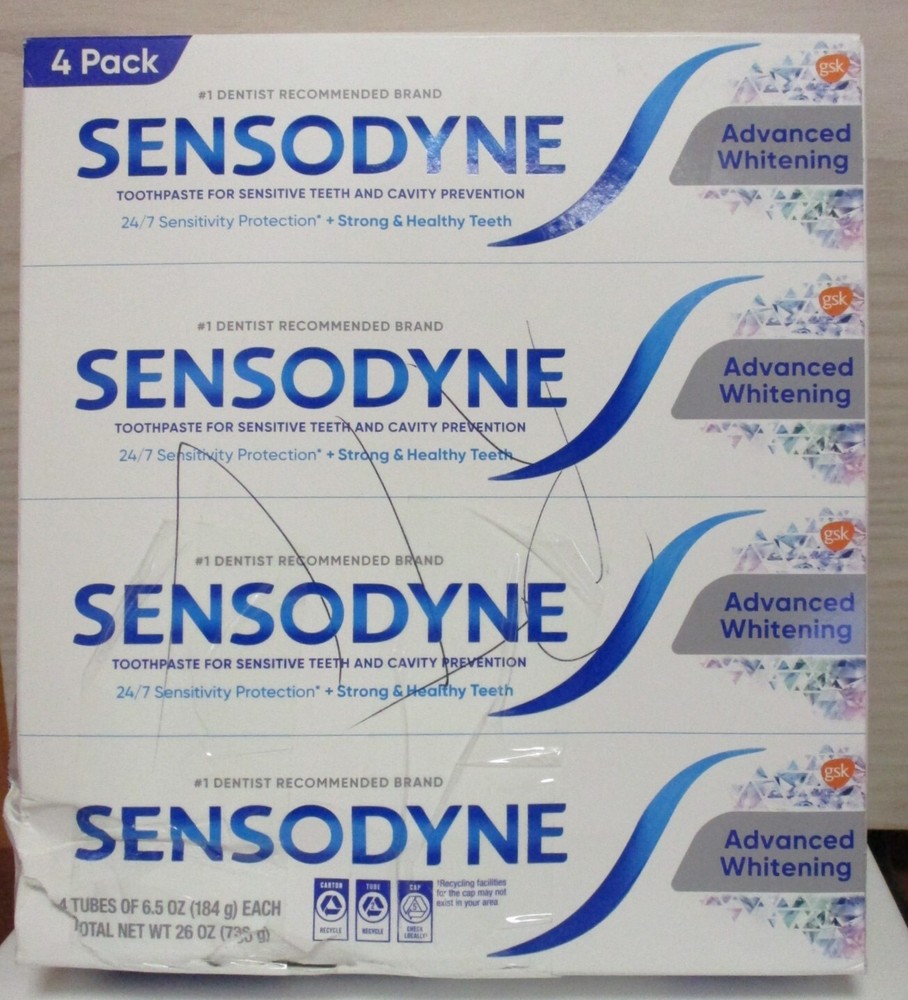 SENSODYNE Advanced Whitening Toothpaste, 6.5 oz, 4-Pack ( scuffed)