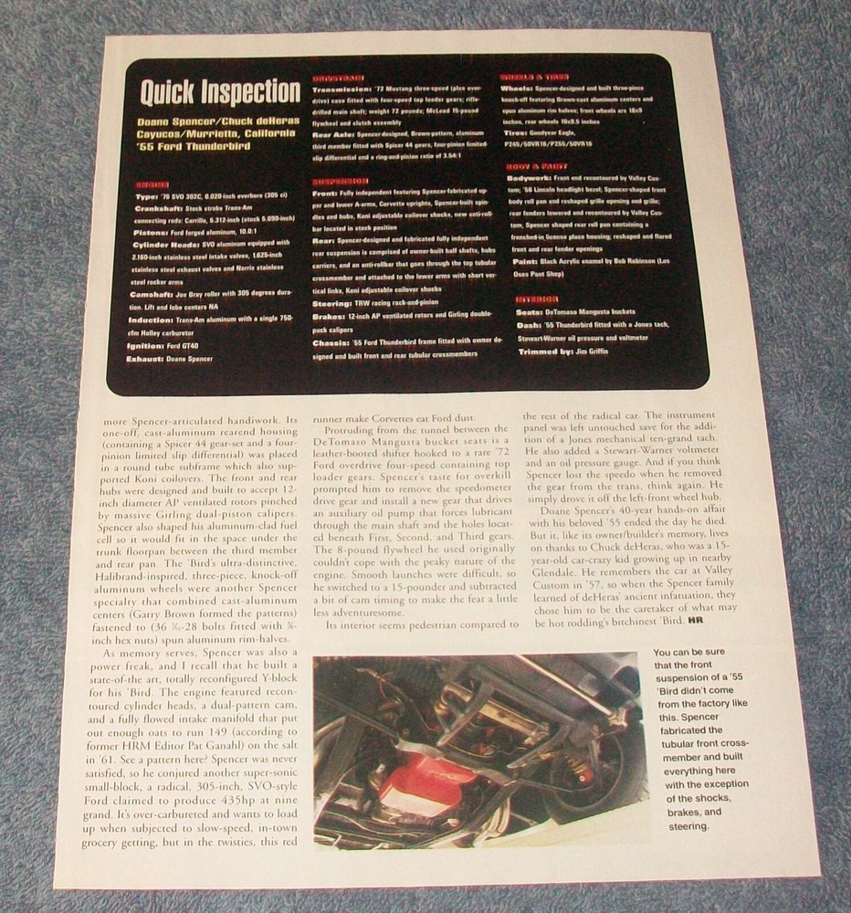 Diane Spencer's 1955 Ford Thunderbird History Info Article "Rolling Thunder..."