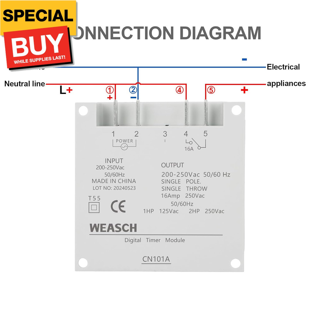 Timer Switch, CN101A, AC 220-240V 16Amp, Digital LCD Power Programmable Timer Ti
