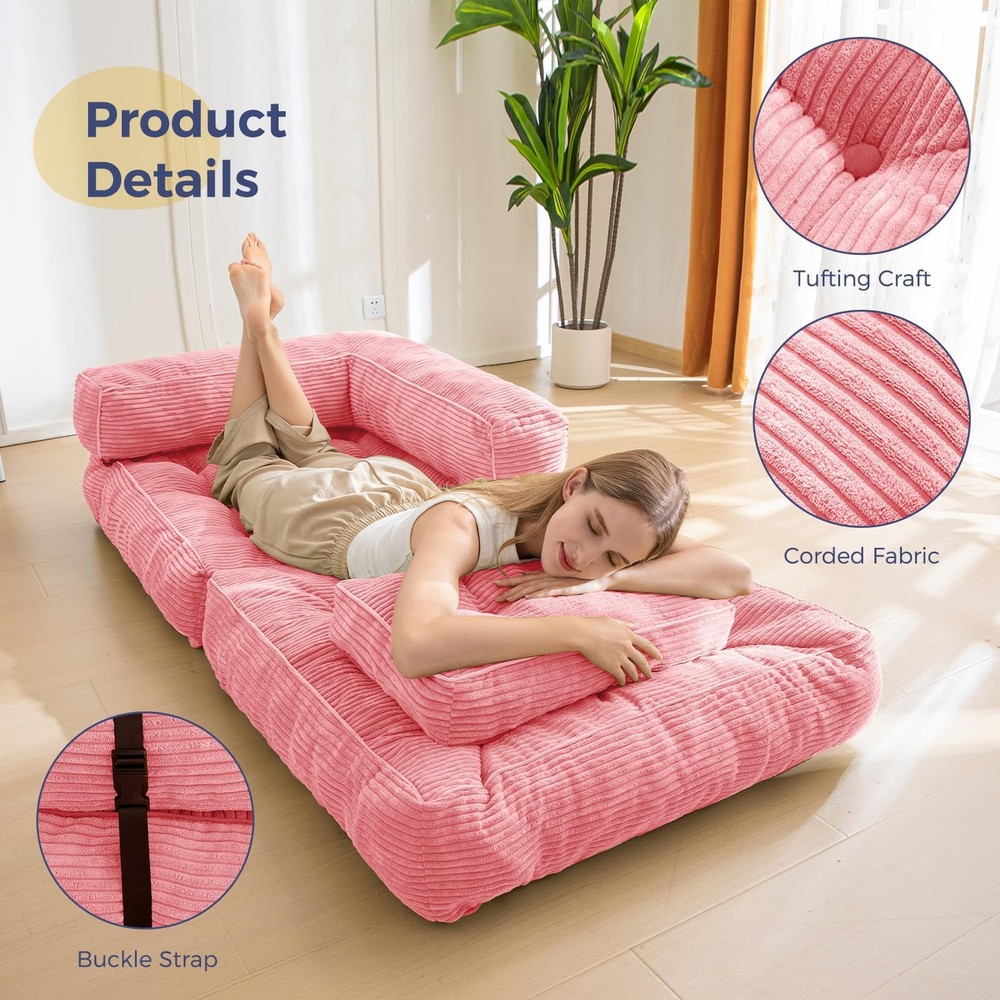 Folding Sofa Bed, L-Shaped Convertible Sofa Bed with Armrest Foldable Sleeper...