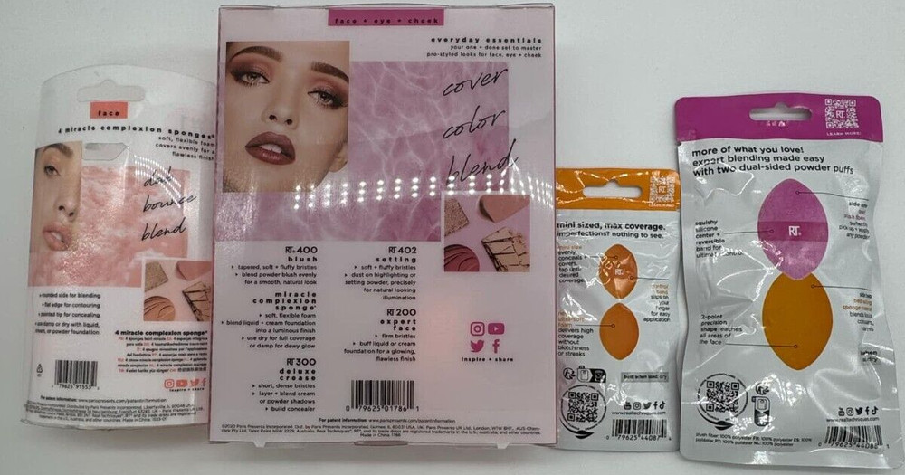 4PC Real Techniques Makeup Brushes Sponge & Powder Puff SET ~ FAST SHIP ~ NEW
