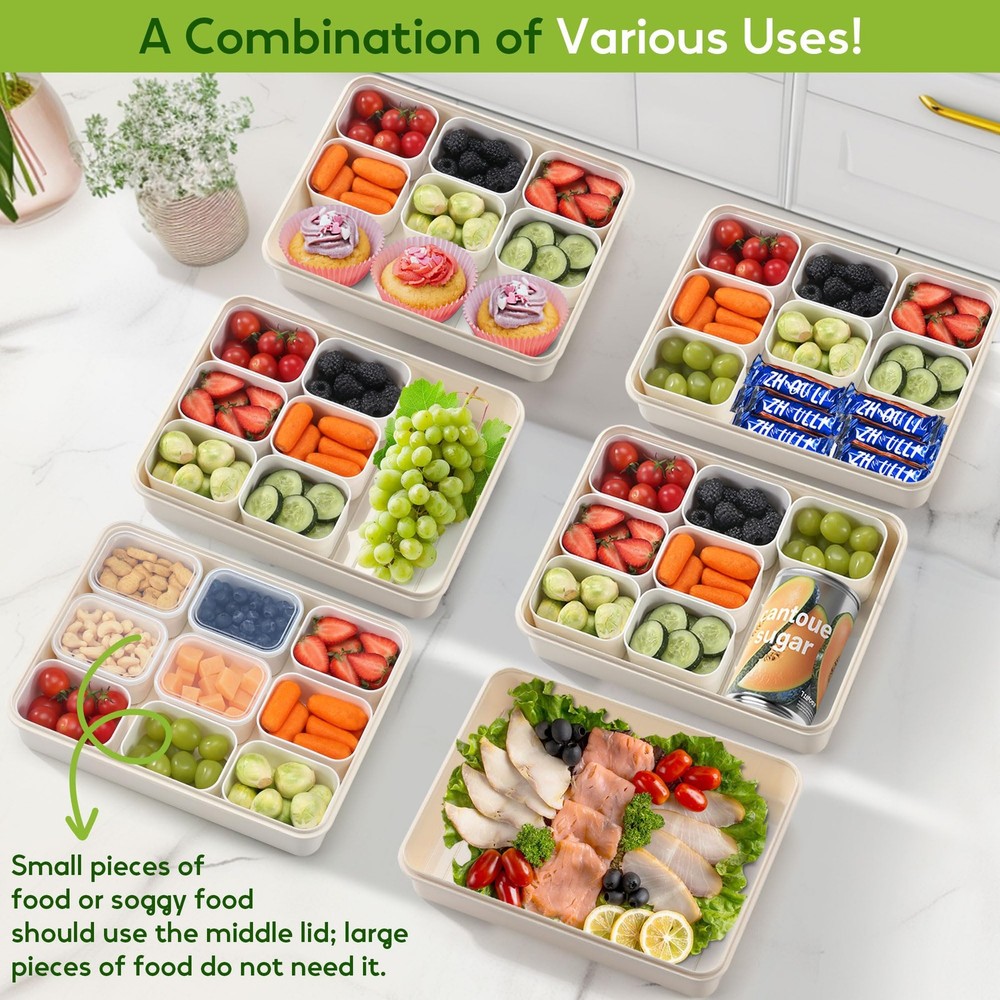 Snackle Box Container for Adults with 9 Compartment, Divided Serving White