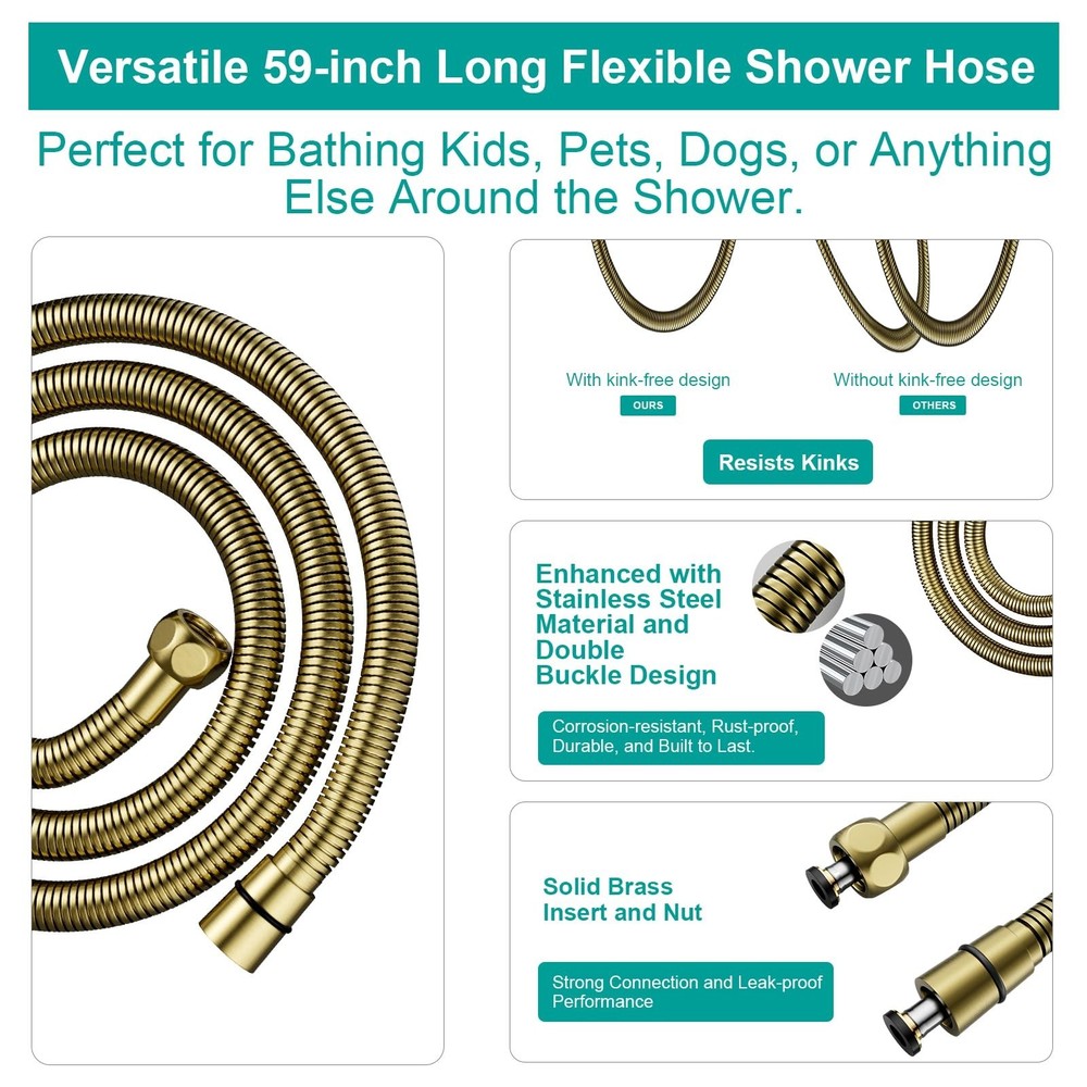 Shower Slide Bar Handheld Shower Head with Hose, 5-Function Hand Shower with ...