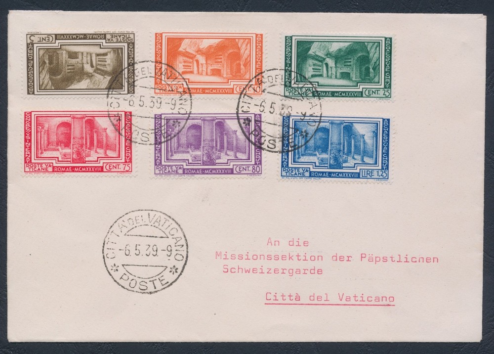 1938 Vatican, complete series 'Archaeology' on travelled envelope