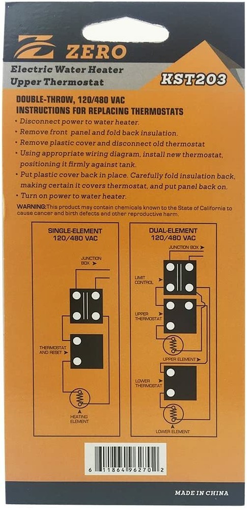 THERMOSTAT FOR DOUBLE ELEMENT TANKS ELECTRIC WATER HEATER