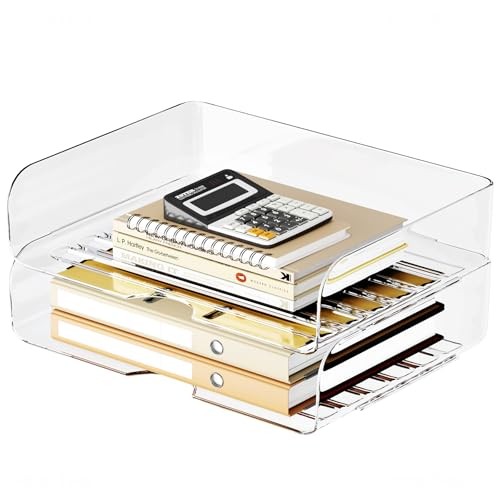 Desk Letter Tray Set, A4 Size Clear PET Stackable 2x Landscape Transparent