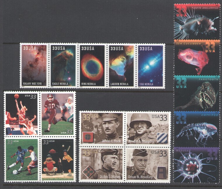 2000 U.S. COMMEMORATIVE YEAR SET *54 STAMPS* WITH FIVE SPACE SHEETS MINT-NH