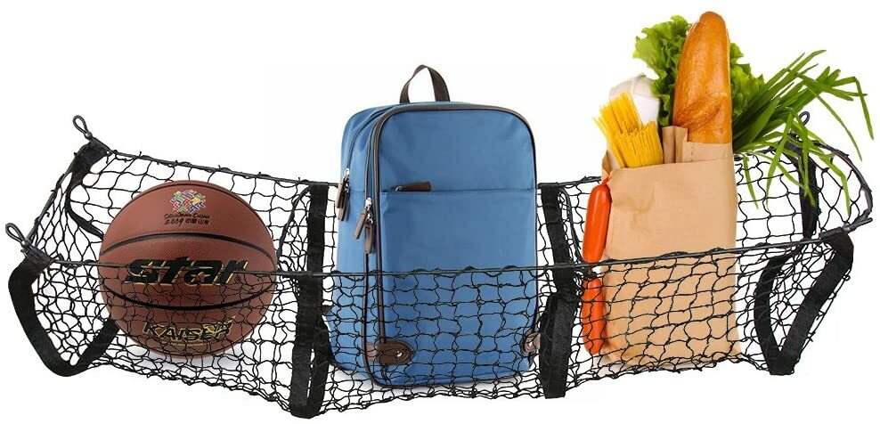 Stretchable Black Mesh 3 Pocket Trunk Cargo Organizer Bin Bag Storage Net Holder