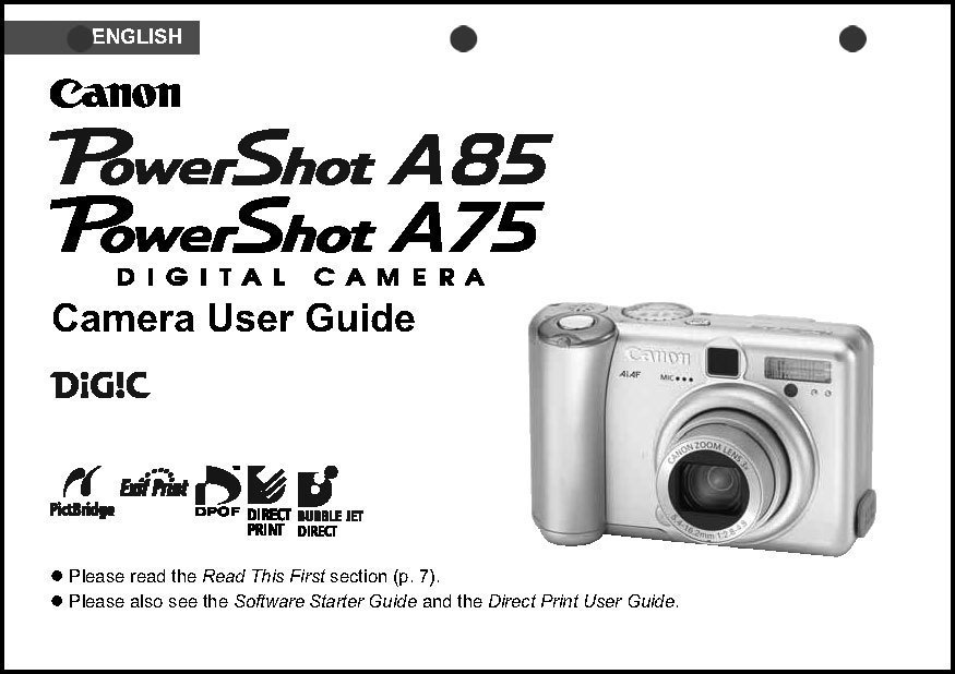 Canon Powershot A75  A85 Digital Camera User Guide Instruction  Manual