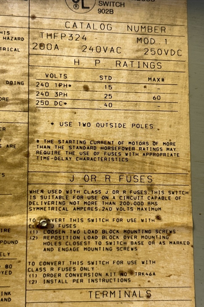 GENERAL ELECTRIC,THFP324,PANELBOARD UNIT 200A 240V