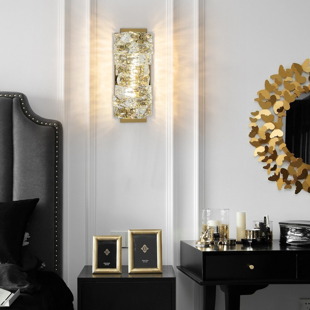 Modern Golden Crystal Wall Lamp with Adjustable LED Light Source