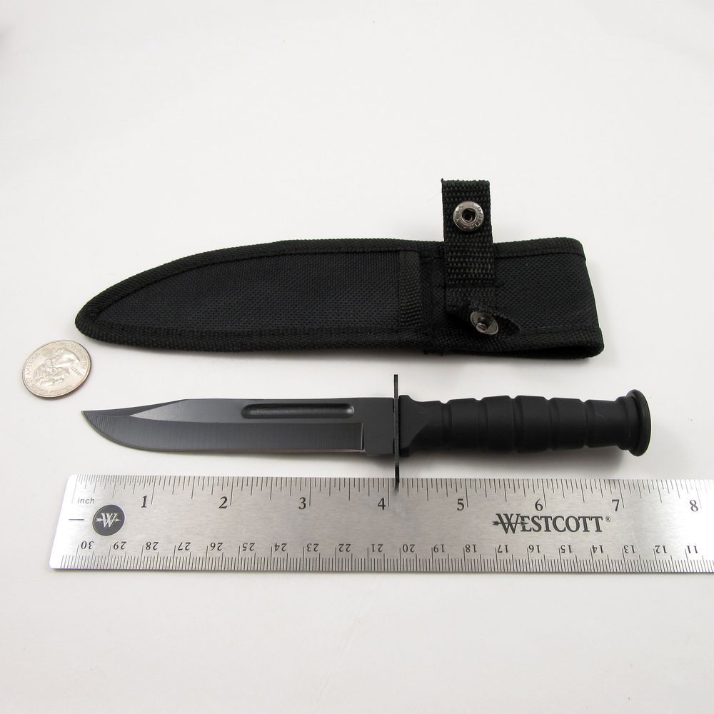 FIXED-BLADE SURVIVAL KNIFE | 7.5" Small Black Rubber Handle Tactical Combat EDC