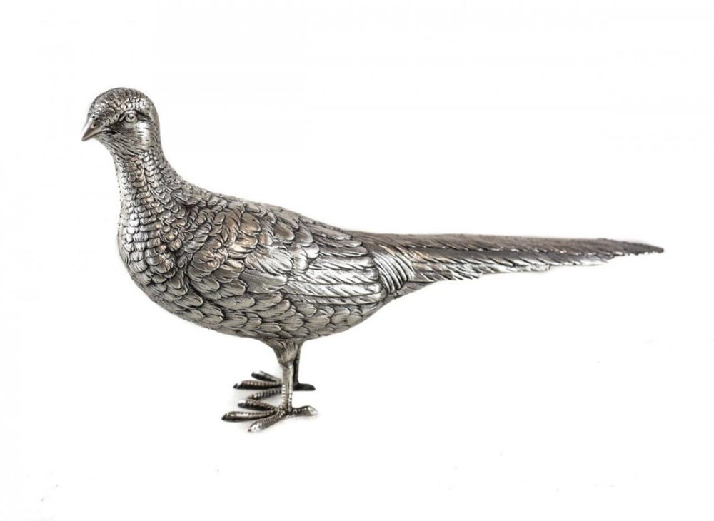 German Hanau Silver Pheasant Bird Table Ornament.