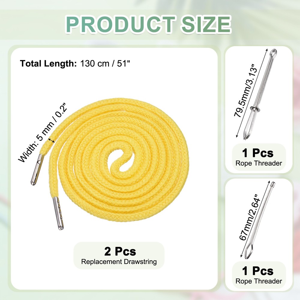 2pcs 51 Inch Replacement Drawstring Cords with Threaders Yellow