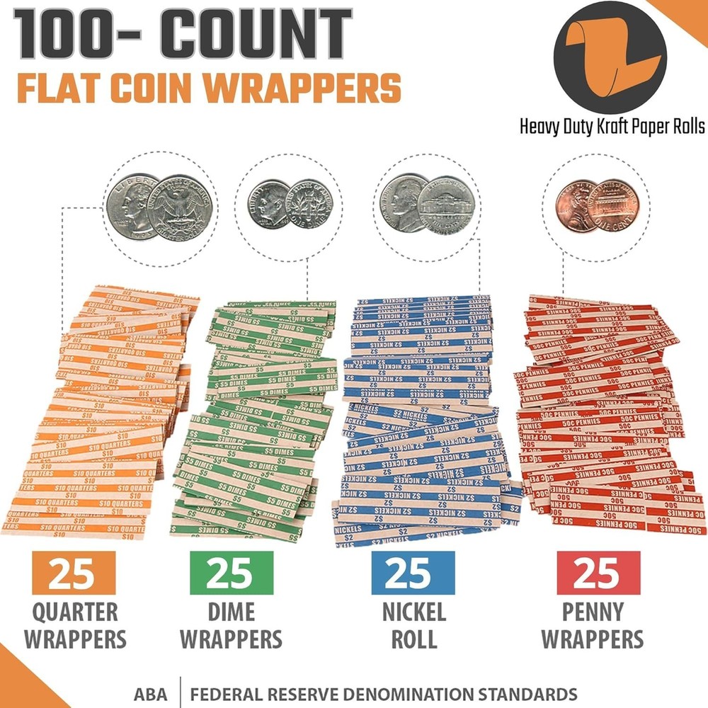 Ultimate Coin Counting Solution - 4 Trays, 4 Tubes & 100 Assorted Roll Wrappers