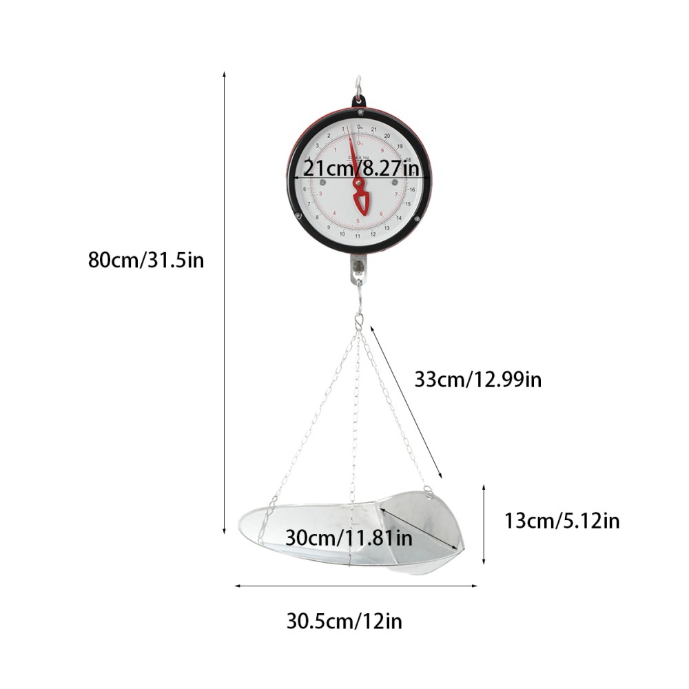 22LBS Double-Sided Dial Mechanical Hanging Scale with Scoop & Chain