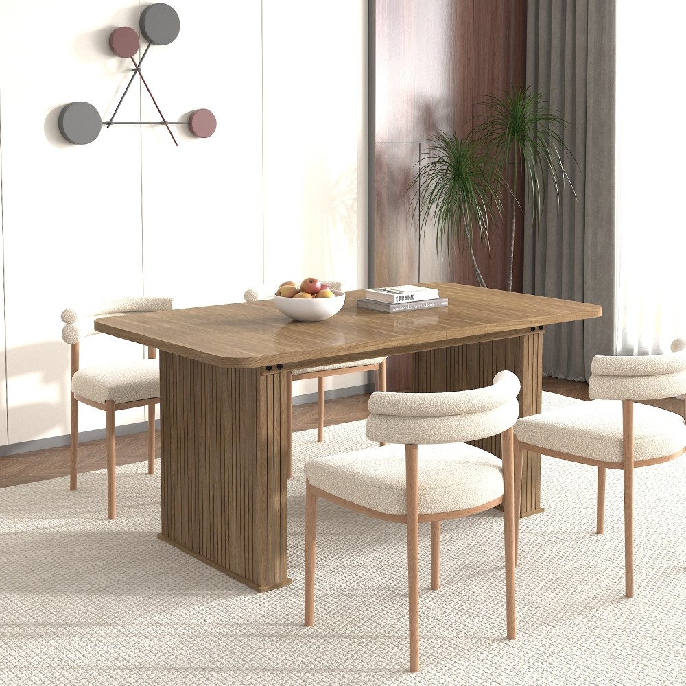 Beige Brown Extendable Dining Table Modern Wood Kitchen Table Double Robust