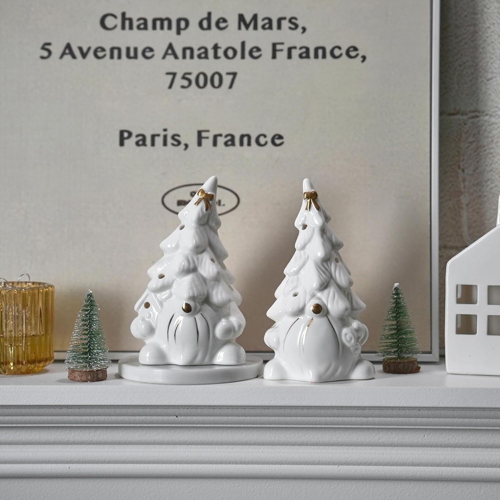 Lighted Christmas Gnome Tree, Faceless Old Man Ceramic Decor