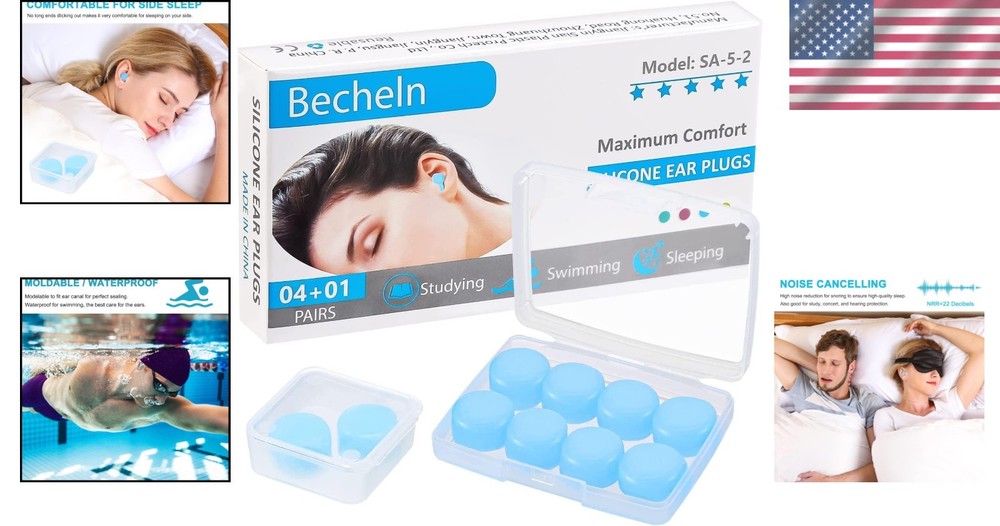 10 Count Noise Cancelling Ear Plugs - Ultra-Soft Silicone for Any Activity