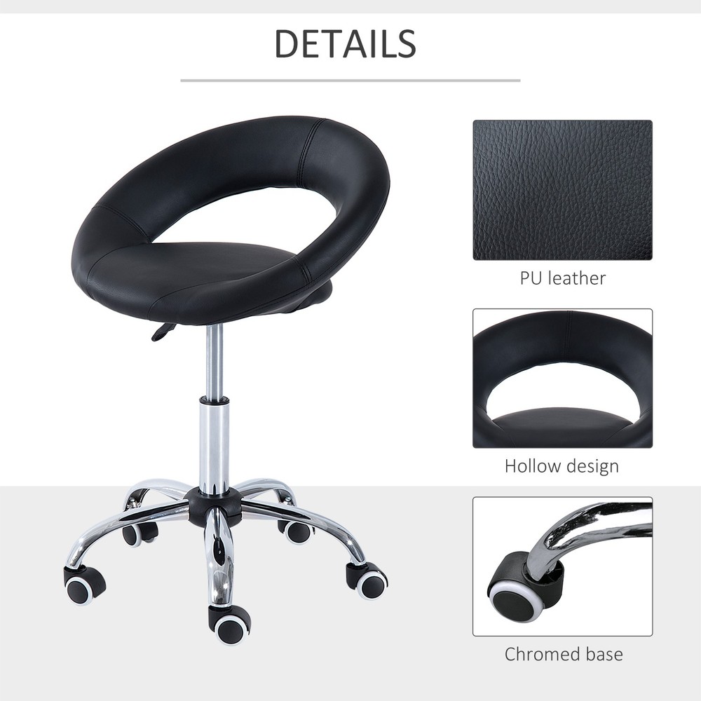 Crescent Rolling Salon Stool with Adjustable Height, Breathable Open Back