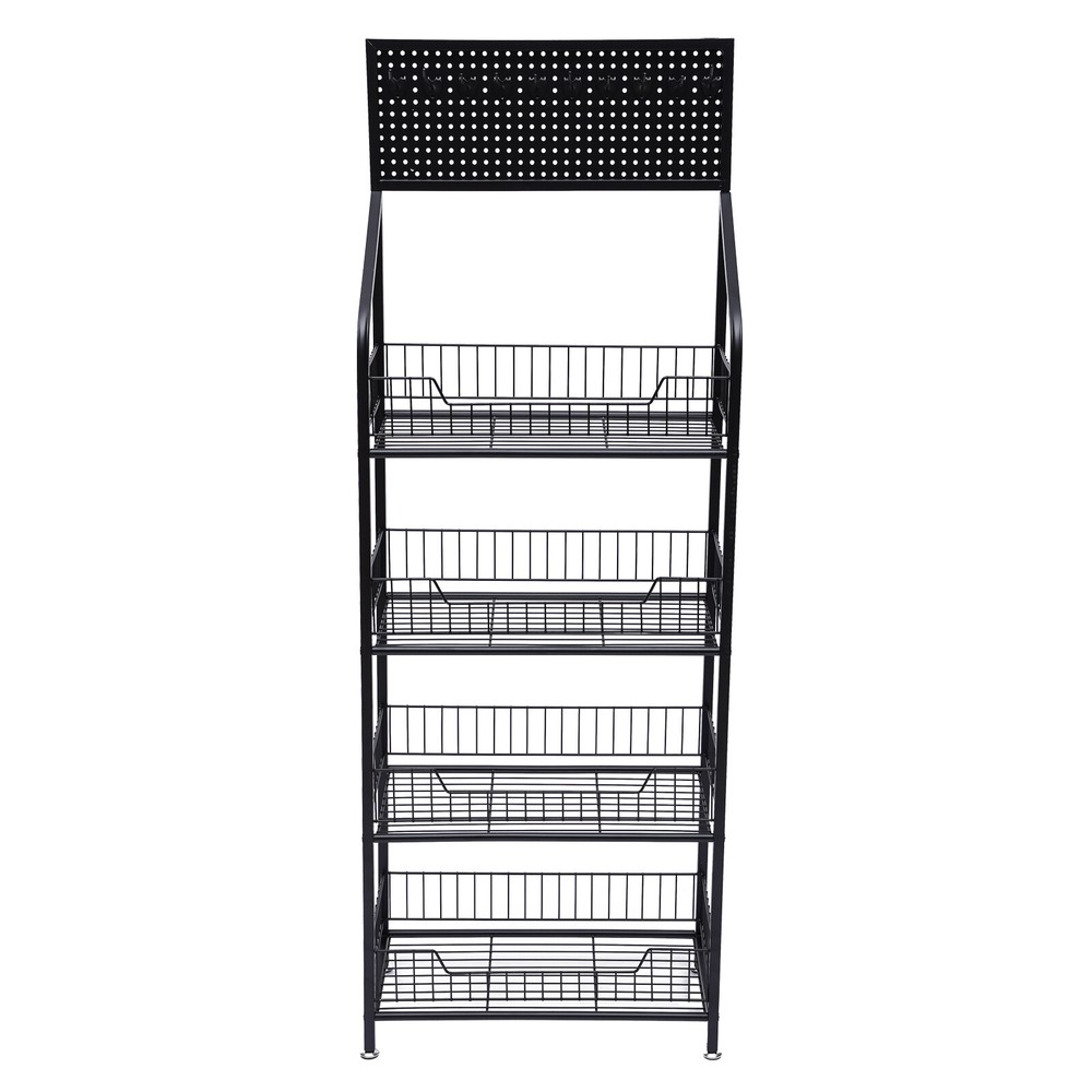 Kitchen Baker's Rack 4 Tier Rolling Metal Storage Shelf Black 55" Height+Wheels