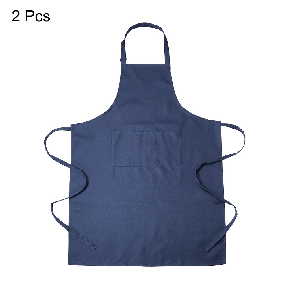 2Pack Kitchen Cooking Aprons Adjustable Chef Apron with 3 Pockets Navy Blue