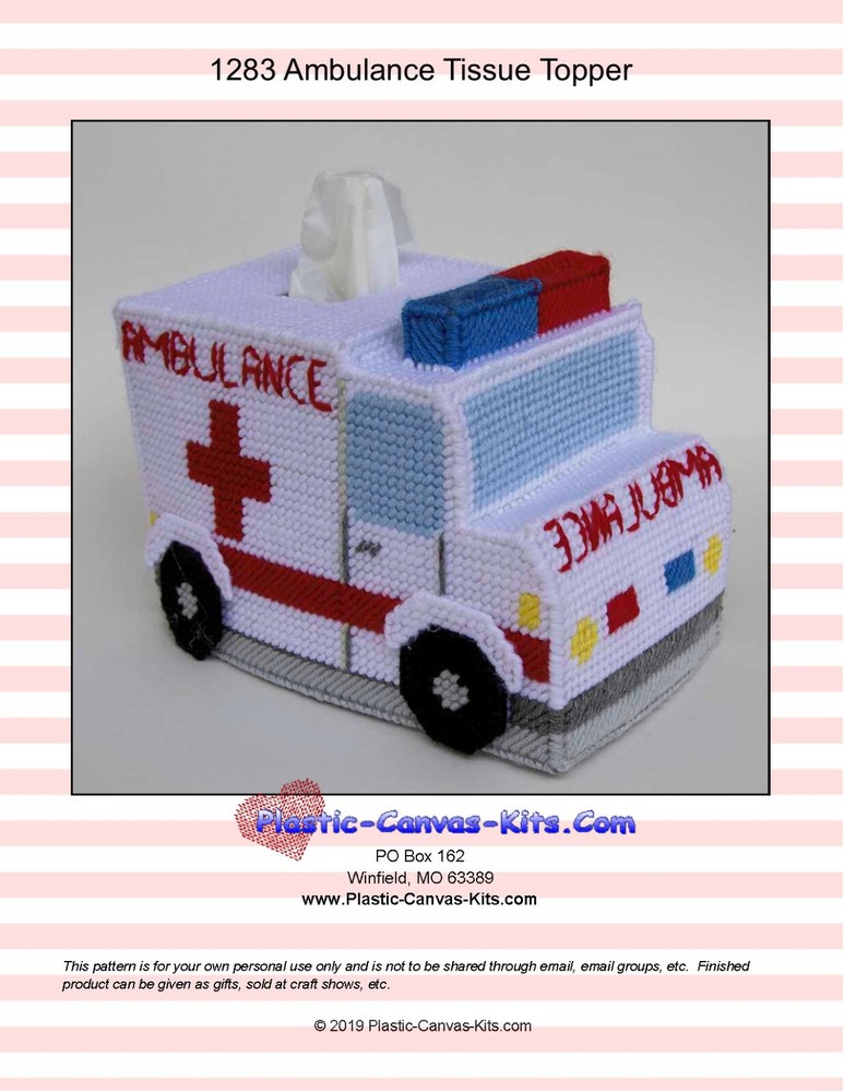 Ambulance Tissue Topper-Plastic Canvas Pattern or Kit