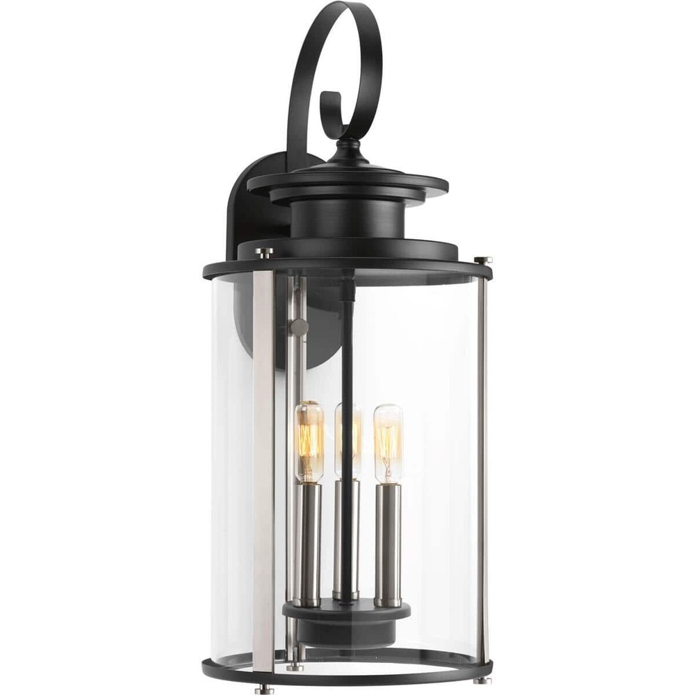 Progress Lighting Squire 3-Light Matte Black  Outdoor Wall Lantern Light