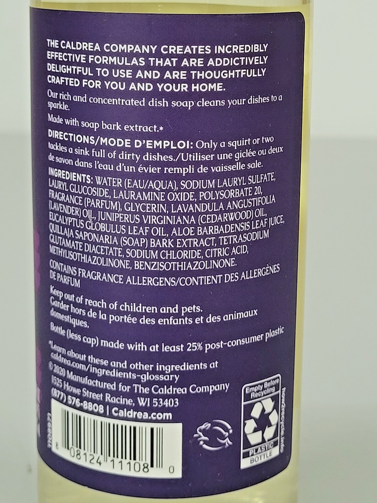 Caldrea Dish Soap, LAVENDER CEDAR LEAF 16 fl oz DISCONTINUED