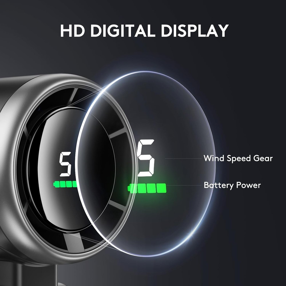 Foldable Handheld Fan Digital Display, 5 Speed Adjustable Personal Small Pocket