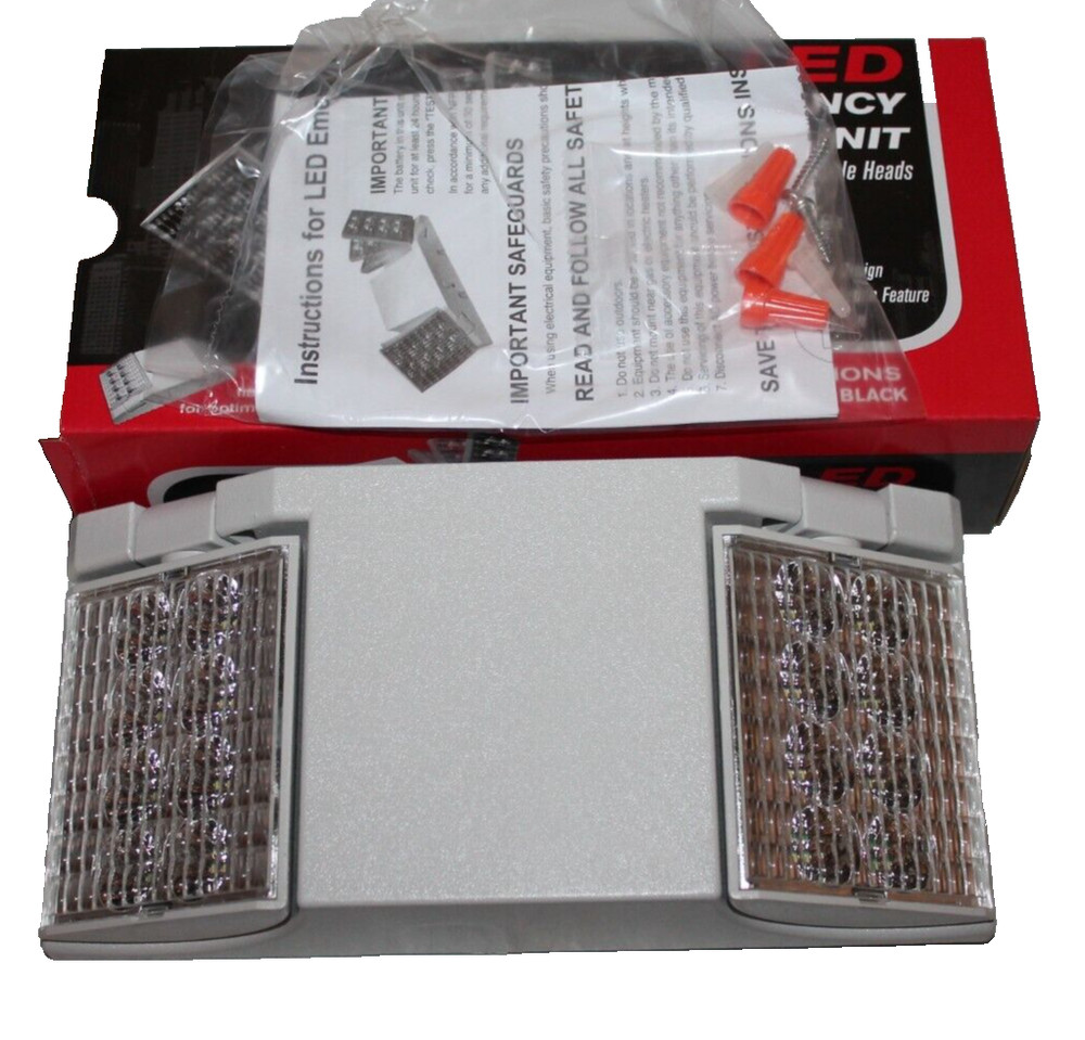LED Emergency Exit Light Battery Backup W/Adjustable Heads White 120/277 v