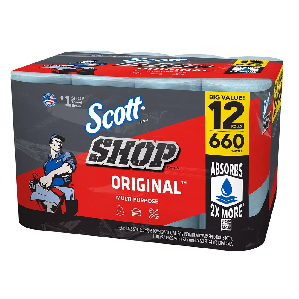 Scott Shop Towels Original, 55 Sheets per Roll, 12 Rolls