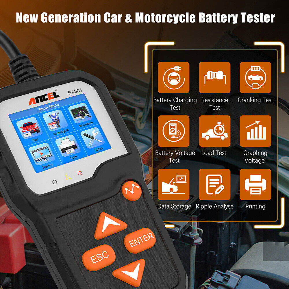 ANCEL BA301 Car Battery Tester 12V Load Tester Charging System Digital Analyzer