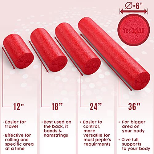 18" Soft-Density Round Foam Roller for Balance Strengthening Flexibility, Red