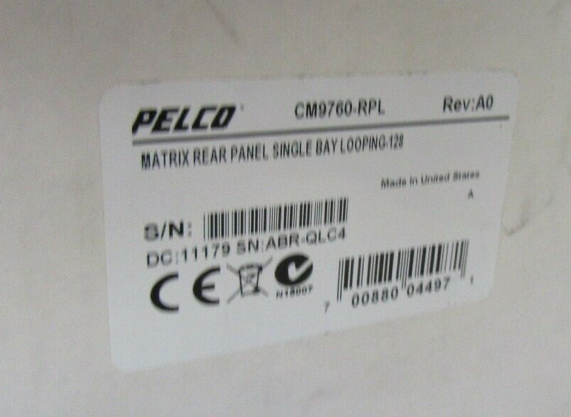 Pelco CM9760-RPL Matrix Rear Panel Single Bay Looping