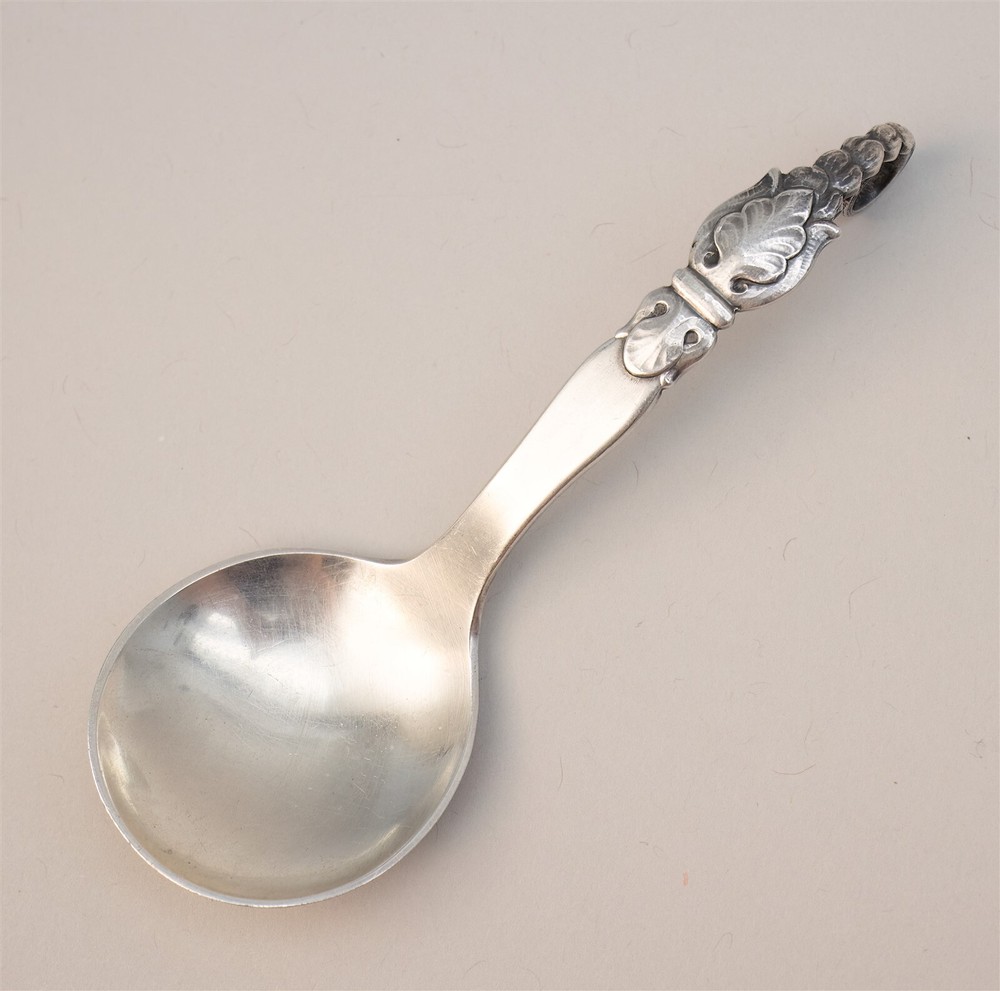Danish Sterling Silver Sugar Spoon Coiled Curved Handle
