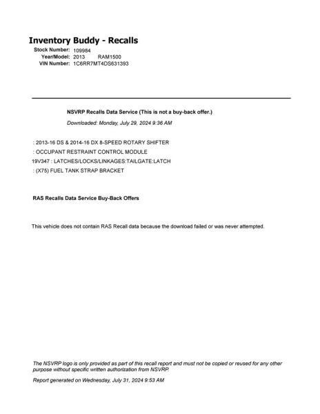 2013 13 RAM 1500 Air Shutter