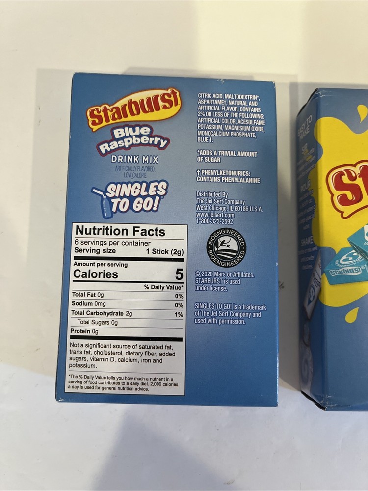 2-PACK Starburst Blue Raspberry Sugar-Free Drink Mix Singles To Go SAME-DAY SHIP