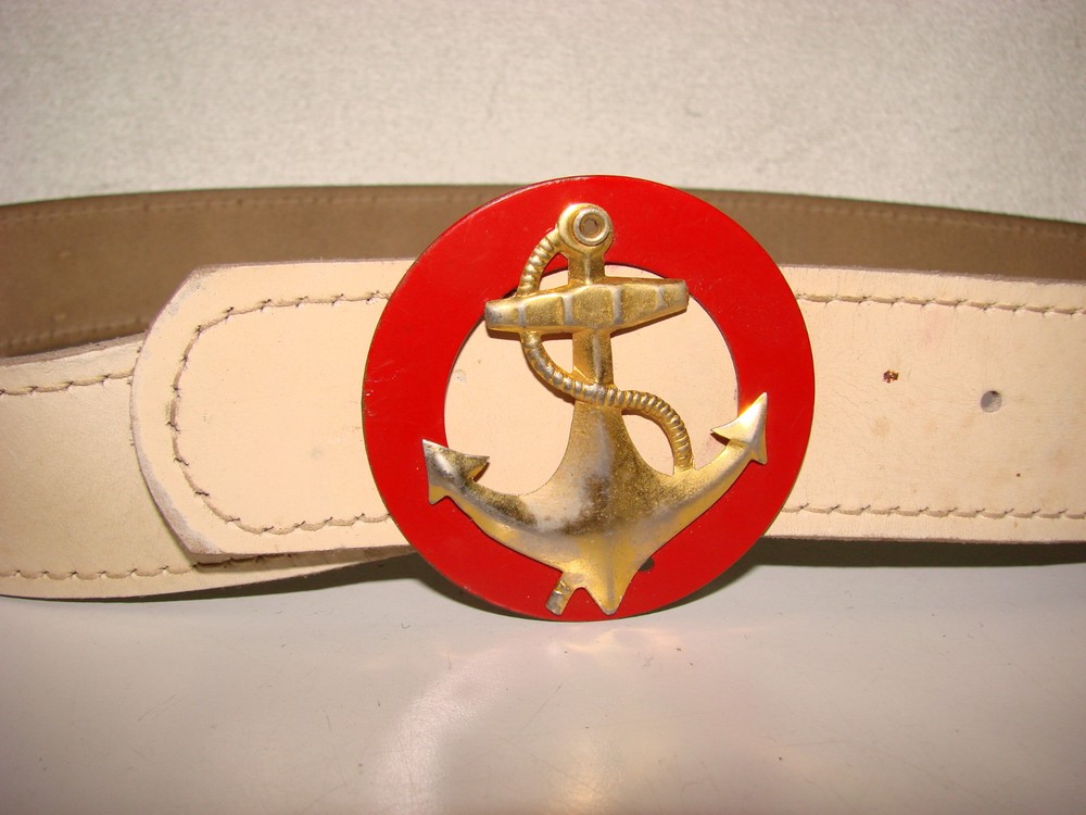 Antique Military Navy Leather Belt - Belt