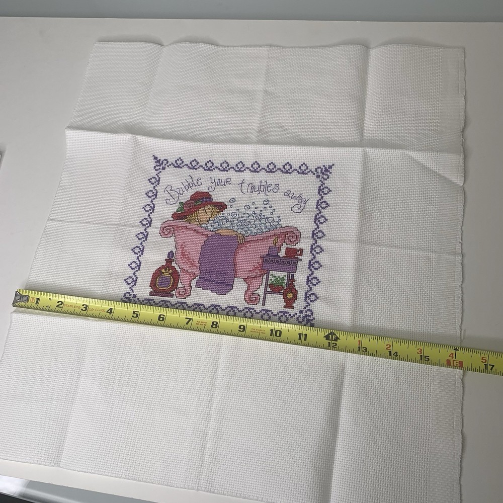 Completed Bubble Your Troubles Away Counted Cross Stitch + Pattern Imaginating