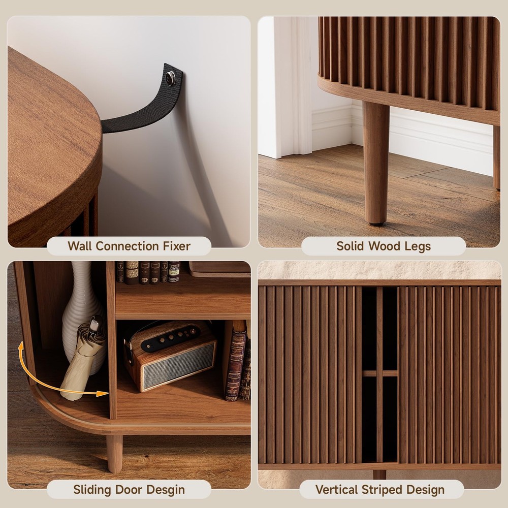 55" MCM Buffet Sideboard Sliding Doors Storage Adjustable Shelves Walnut