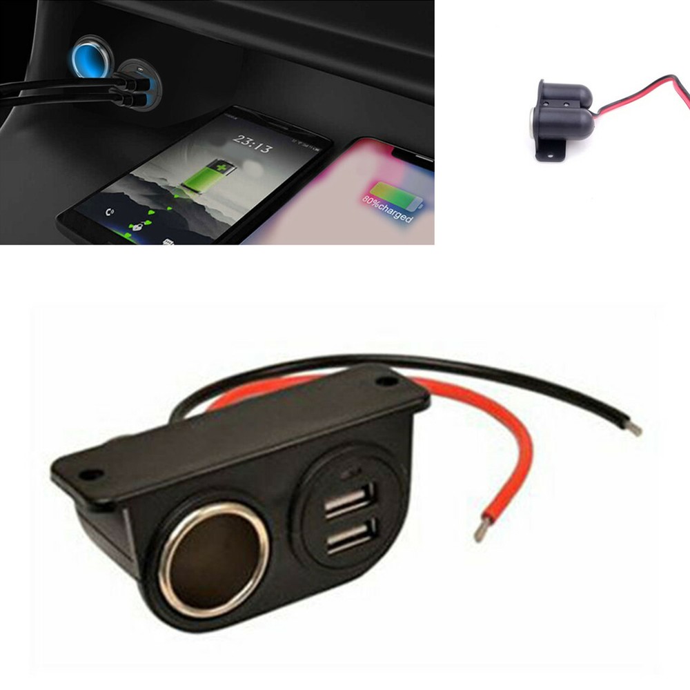Car Cigarette Lighter Auxiliary Dual USB Power Outlet DC12V Socket Plug Adapter.