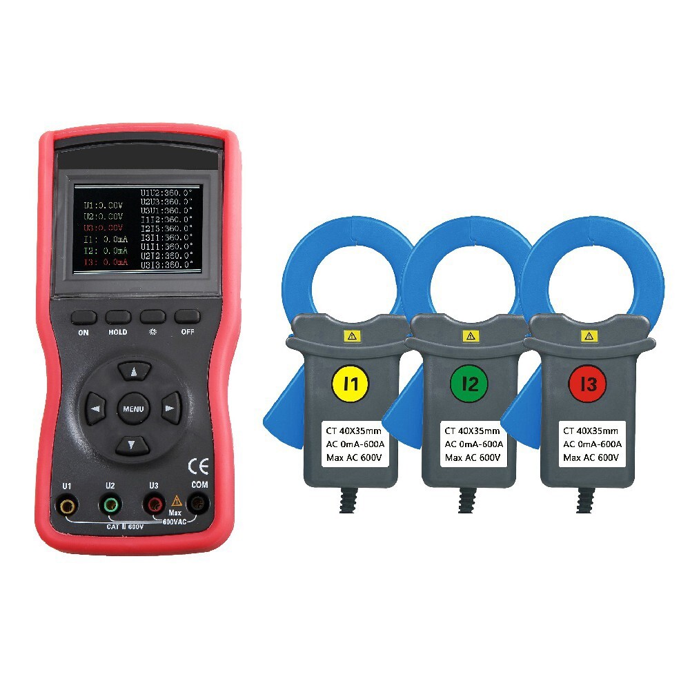 Three phase Digital Phase Voltmeter Clamp Meter 600V 600A 360° Current Detector