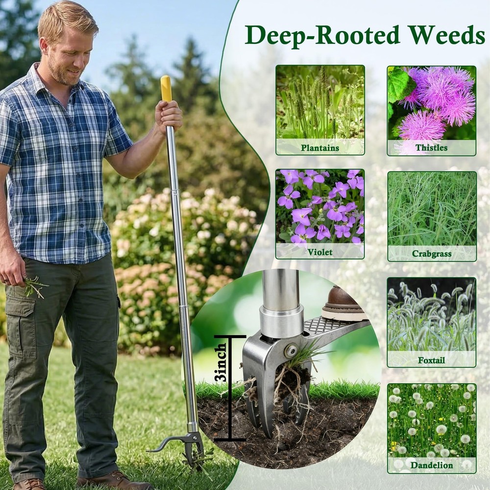 Weed Puller Tool, 48" Stand Up Dandelion Tool with Long Handle,Stainless Hand...