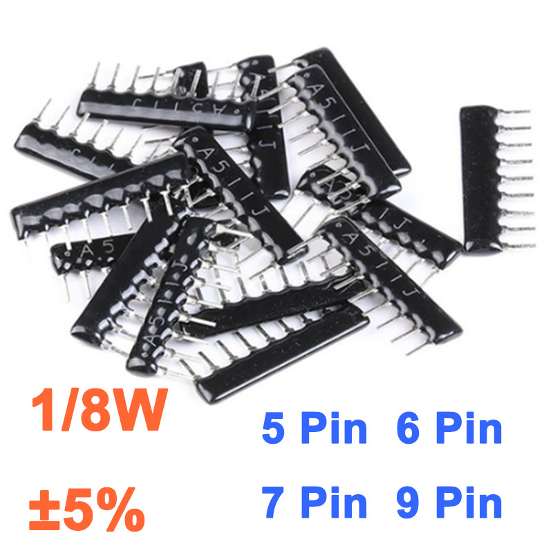 1/8W 5 Pin-9 Pin DIP Network Array Resistors ±5% Range 100Ω/Ohm to 100KΩ/Ohm