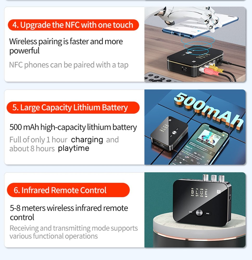 Bluetooth 5.0 Audio Receiver Transmitter 2 in 1 with Remote, Bluetooth Hi-Fi ...