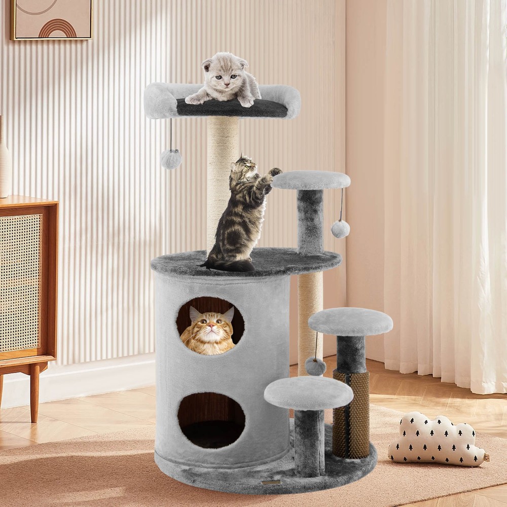 40" Cat Tree Tower Multi-Level Activity Tree with 2-Tier Cat-Hole Condo Grey